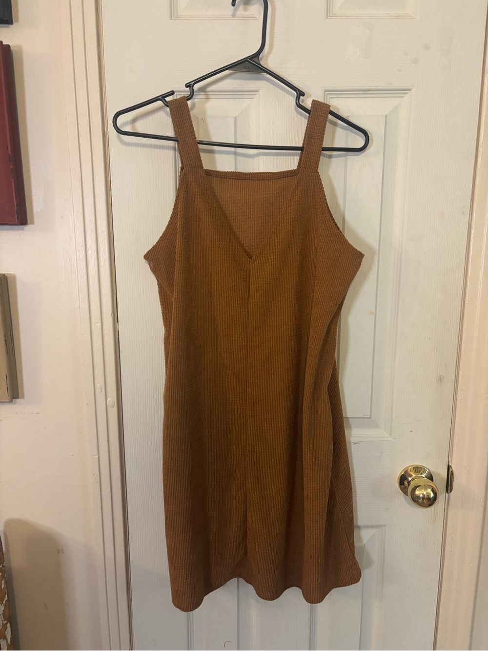 SHEIN Ribbed Square-Neck Mini Dress in Warm Tan